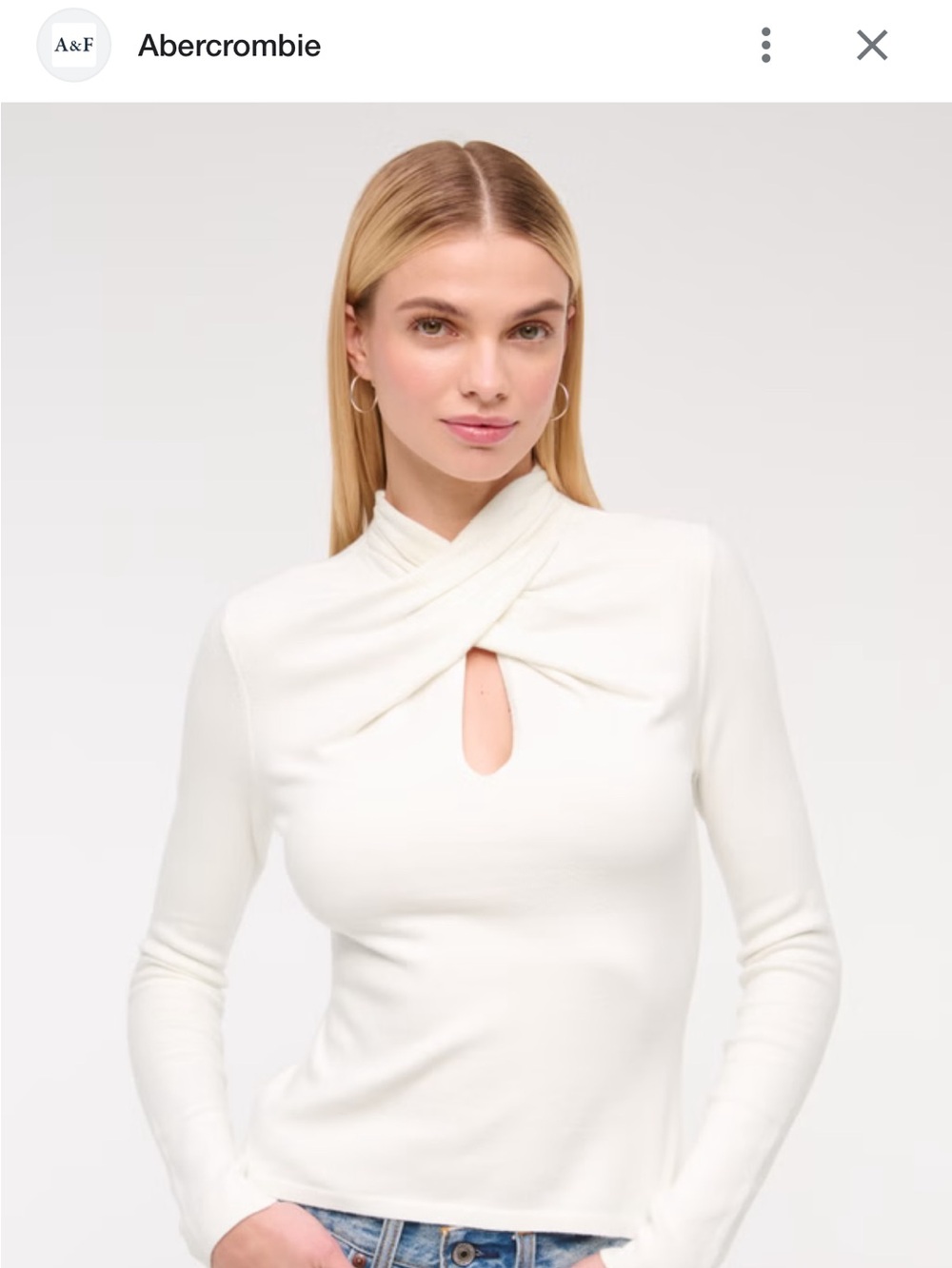 NWOT Abercrombie & Fitch Twist Mock Neck Keyhole Long Sleeve Top - Ivory/Cream -